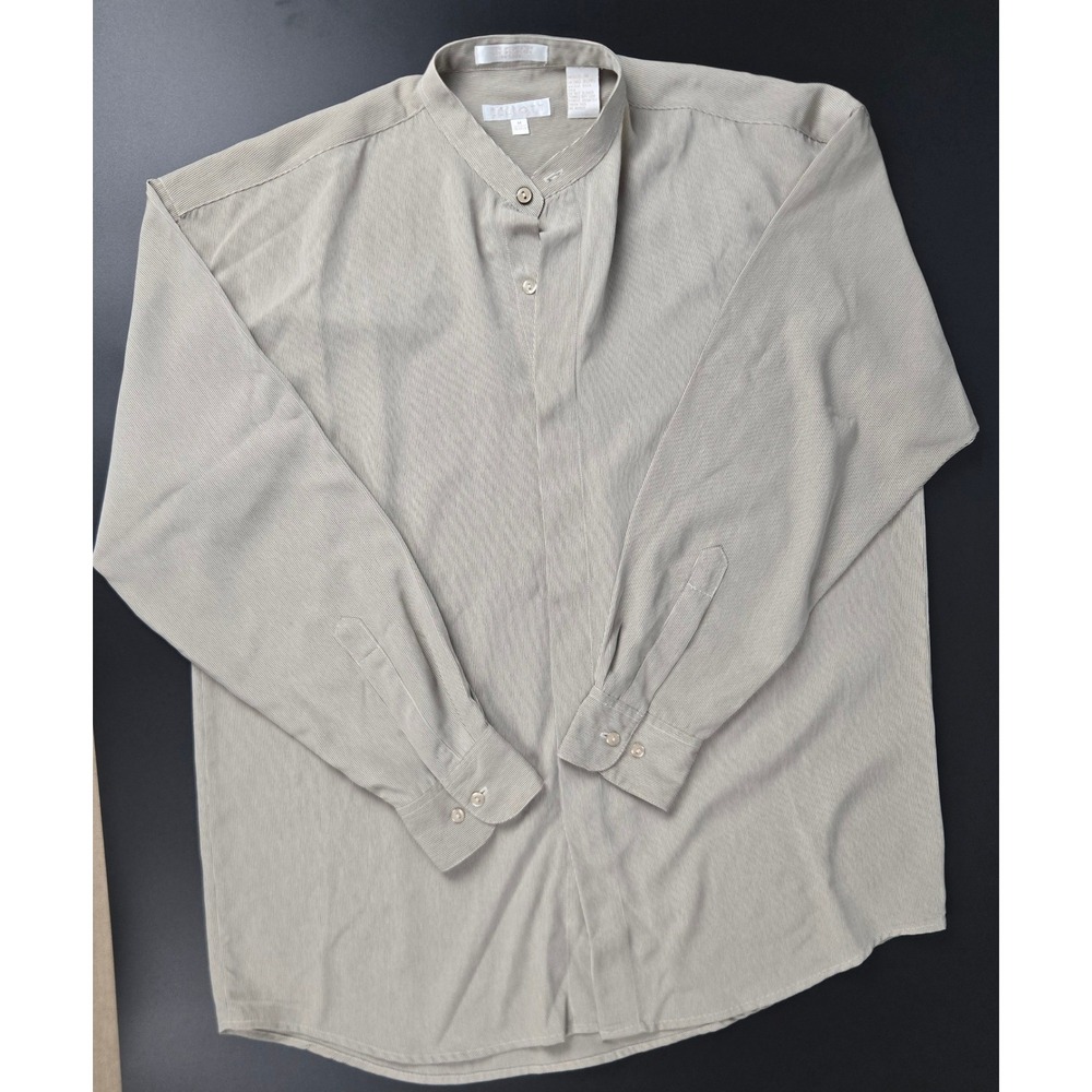 Elliott Mens Banded Collar Micro Stripe Long Sleeve Shirt Beige Tan Size M - Picture 4 of 7